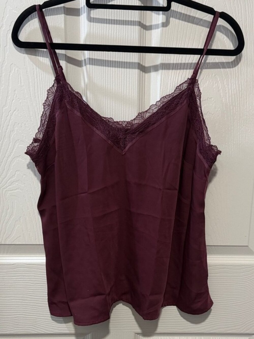 Elegant Lace Trim Burgundy Cami Top